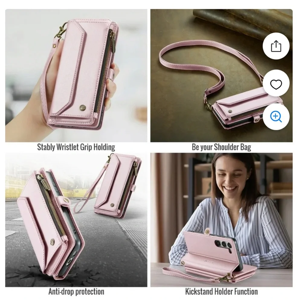 GK Pink Crossbody Phone Wallet with Zipper Pocket & Card Slots. D